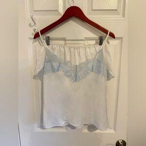 In Bloom White and Blue Lace cami & short lingerie bridal set